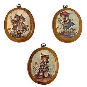 3 Hummel Wall Plaques, Little Boy & Girl Picking Flowers